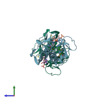 PDB entry 4x5g coloured by chain, side view.