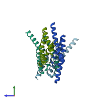 PDB entry 4x5n coloured by chain, side view.