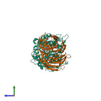 PDB entry 4x60 coloured by chain, side view.