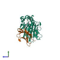 PDB entry 4x6e coloured by chain, side view.
