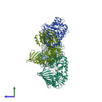 PDB entry 4x6l coloured by chain, side view.