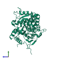 PDB entry 4x6u coloured by chain, side view.