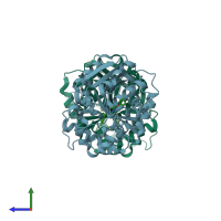 PDB entry 4x6y coloured by chain, side view.
