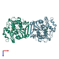 PDB entry 4x6y coloured by chain, top view.
