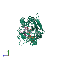 PDB entry 4x7g coloured by chain, side view.