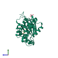 PDB entry 4x7j coloured by chain, side view.