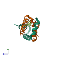 PDB entry 4x86 coloured by chain, side view.