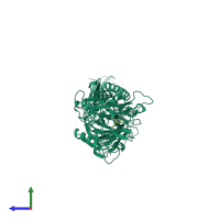 PDB entry 4x8g coloured by chain, side view.