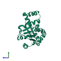 PDB entry 4x8m coloured by chain, side view.