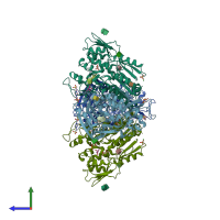 PDB entry 4x90 coloured by chain, side view.