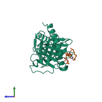 PDB entry 4x9w coloured by chain, side view.
