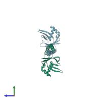PDB entry 4xa4 coloured by chain, side view.