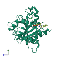 PDB entry 4xa7 coloured by chain, side view.