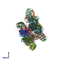 PDB entry 4xa9 coloured by chain, side view.