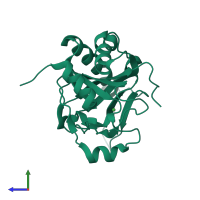 PDB entry 4xaa coloured by chain, side view.