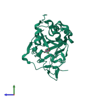 PDB entry 4xac coloured by chain, side view.