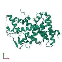 PDB entry 4xao coloured by chain, front view.