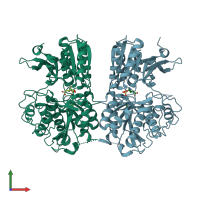 PDB entry 4xaq coloured by chain, front view.