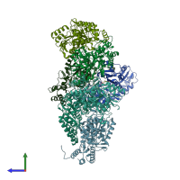 PDB entry 4xau coloured by chain, side view.