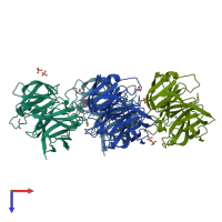 PDB entry 4xav coloured by chain, top view.