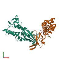 PDB entry 4xax coloured by chain, front view.