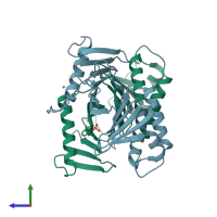 PDB entry 4xb0 coloured by chain, side view.