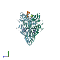 PDB entry 4xb8 coloured by chain, side view.