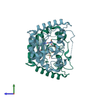 PDB entry 4xba coloured by chain, side view.