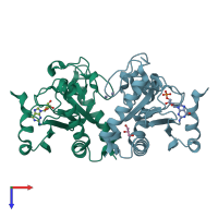 PDB entry 4xba coloured by chain, top view.