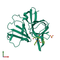 PDB entry 4xbb coloured by chain, front view.