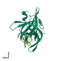 PDB entry 4xbb coloured by chain, side view.