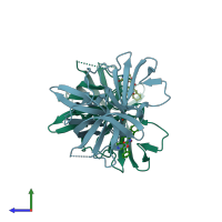 PDB entry 4xbd coloured by chain, side view.