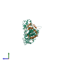 PDB entry 4xbf coloured by chain, side view.