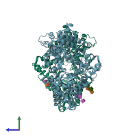PDB entry 4xbh coloured by chain, side view.