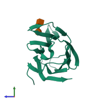 PDB entry 4xbn coloured by chain, side view.