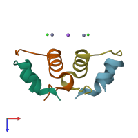 PDB entry 4xc4 coloured by chain, top view.