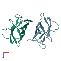 PDB entry 4xcr coloured by chain, top view.