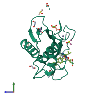 PDB entry 4xct coloured by chain, side view.