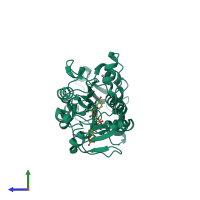 PDB entry 4xcv coloured by chain, side view.