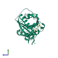 PDB entry 4xcx coloured by chain, side view.