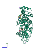 PDB entry 4xd0 coloured by chain, side view.