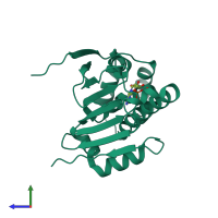PDB entry 4xd8 coloured by chain, side view.