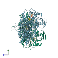 PDB entry 4xdc coloured by chain, side view.