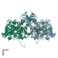 PDB entry 4xdc coloured by chain, top view.