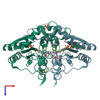 PDB entry 4xdg coloured by chain, top view.