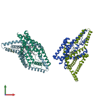 PDB entry 4xdj coloured by chain, front view.
