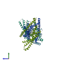 PDB entry 4xdj coloured by chain, side view.