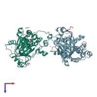 PDB entry 4xdp coloured by chain, top view.