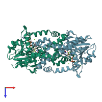 PDB entry 4xdy coloured by chain, top view.