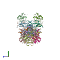 PDB entry 4xf2 coloured by chain, side view.